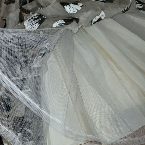 VINTAGE Clifton Wilhite Dallas Cream Floral Tea Length Dress Gown - sz. S - Picture 12 of 16